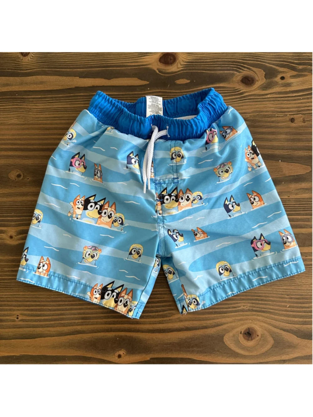 Bluey Swim Trunks Boys 3T Blue White Drawstring Lined Swim Shorts